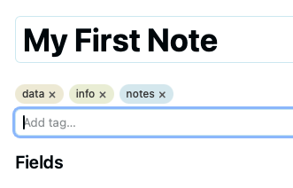 Editing a note&rsquo;s tags showing existing tags and the Add tag input