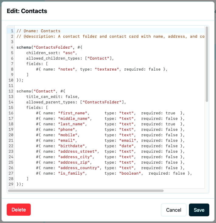 Editing the Contacts script
