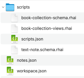 Unzipped .krillnotes archive showing: notes.json, workspace.json, scripts/scripts.json, scripts/*.rhai, attachments/