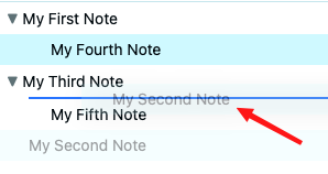 Moving a note with drag and drop showing the drop position indicator
