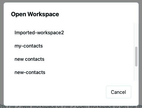 Open workspace dialog