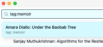 Search bar showing a &ldquo;tag:&rdquo; prefixed query with results filtered to notes carrying that tag