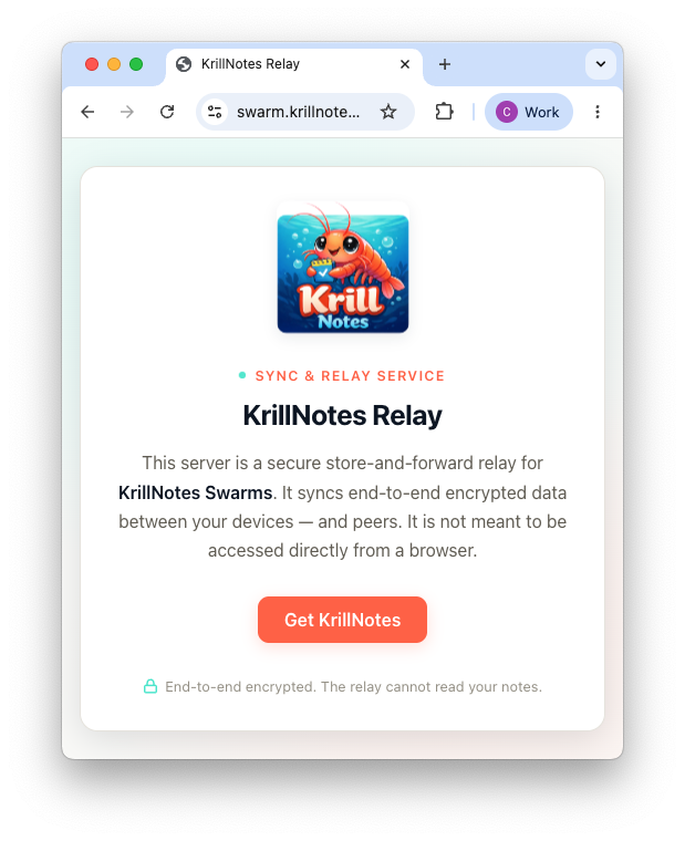 KrillNotes Relay landing page