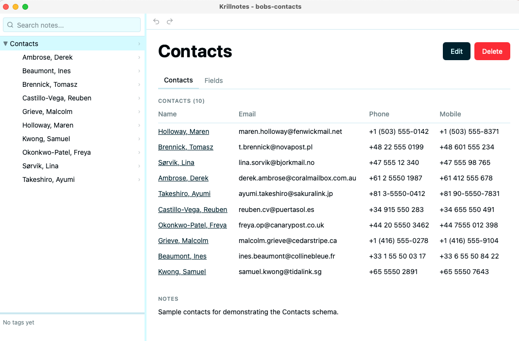 Contacts screenshot